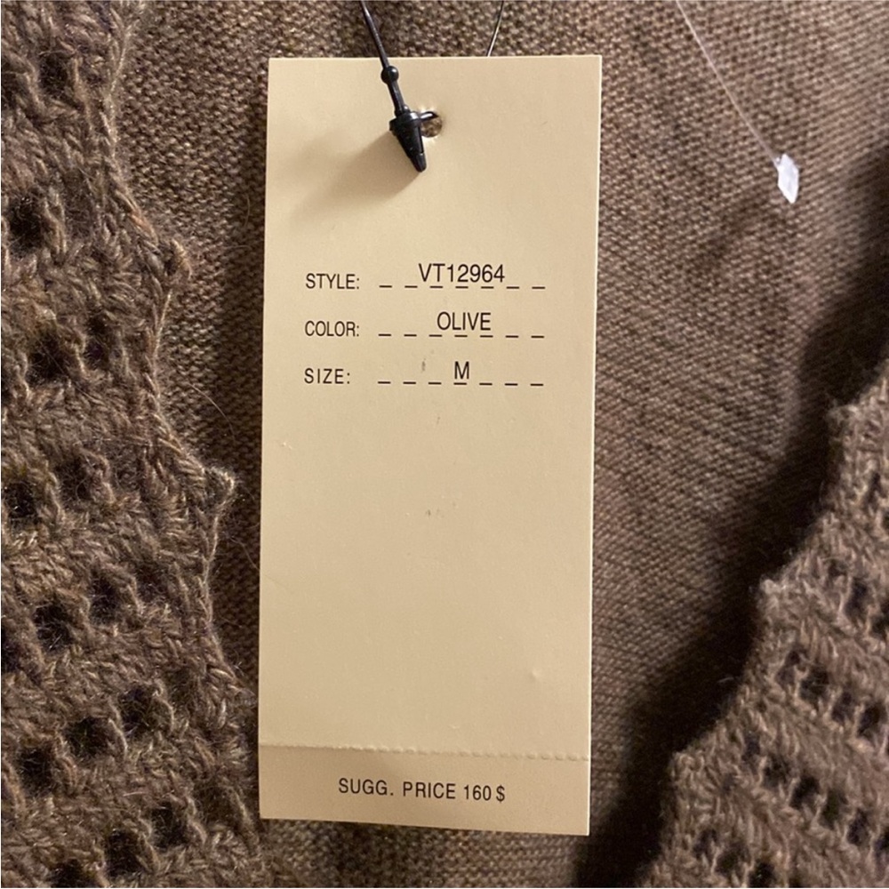 Vertigo Paris $160 NWT Angora Sleeveless Crochet Sweater Vest Tunic Olive Tan M - Picture 6 of 13